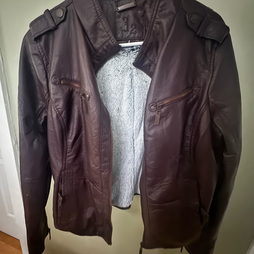 Dark Burgundy Faux Leather Jacket with Zipper Accents